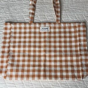 Sézane Checked Tote Bag in Cream & Tan
